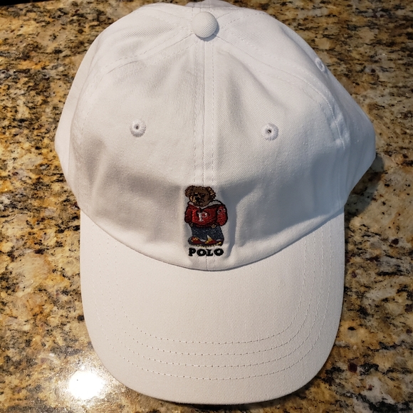 POLO RALPH LAUREN LIMITED VARSITY POLO BEAR 🐻 LOGO WHITE CAP HAT OSFA $49 NWT - Picture 1 of 9